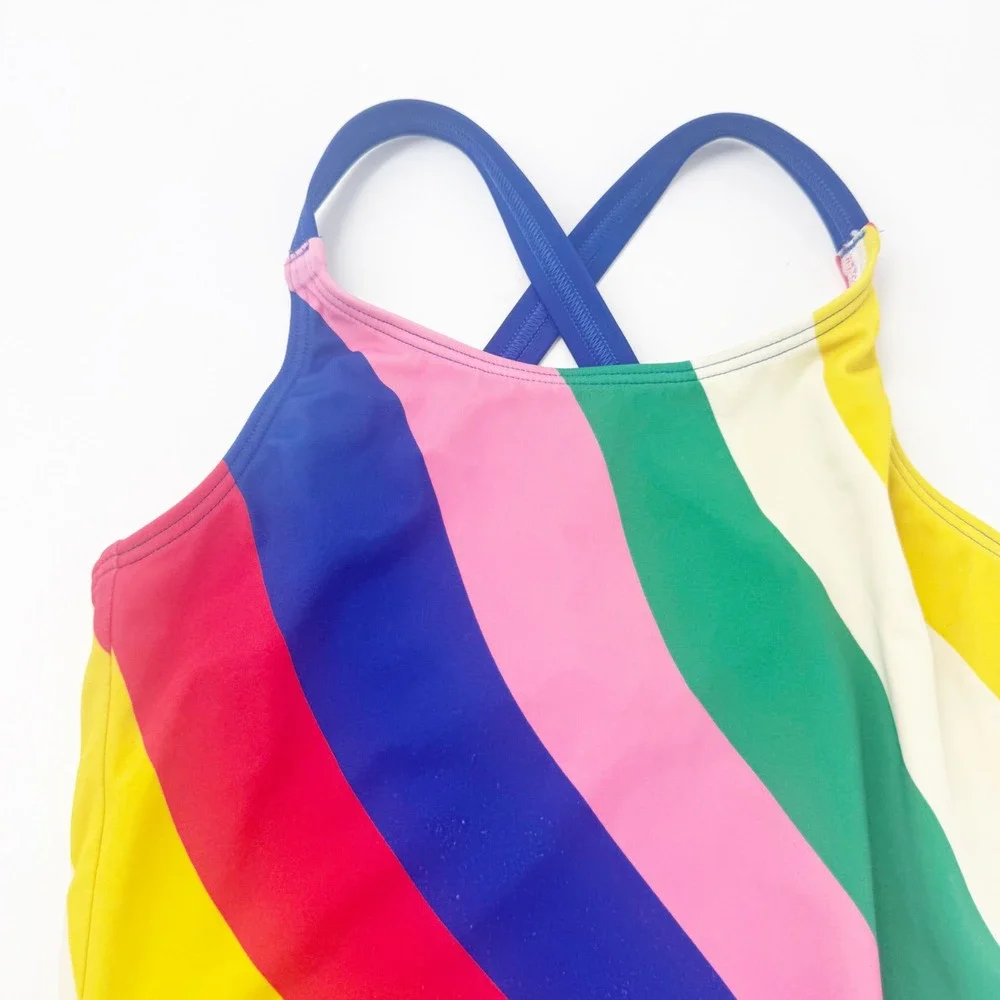 Mini Boden Girls Rainbow Diagonal Stripe One Piece Swimsuit 9-10Y 140cm